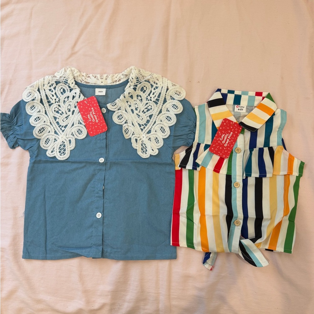 PatPat Blue and Multicolor Kids Shirt Set